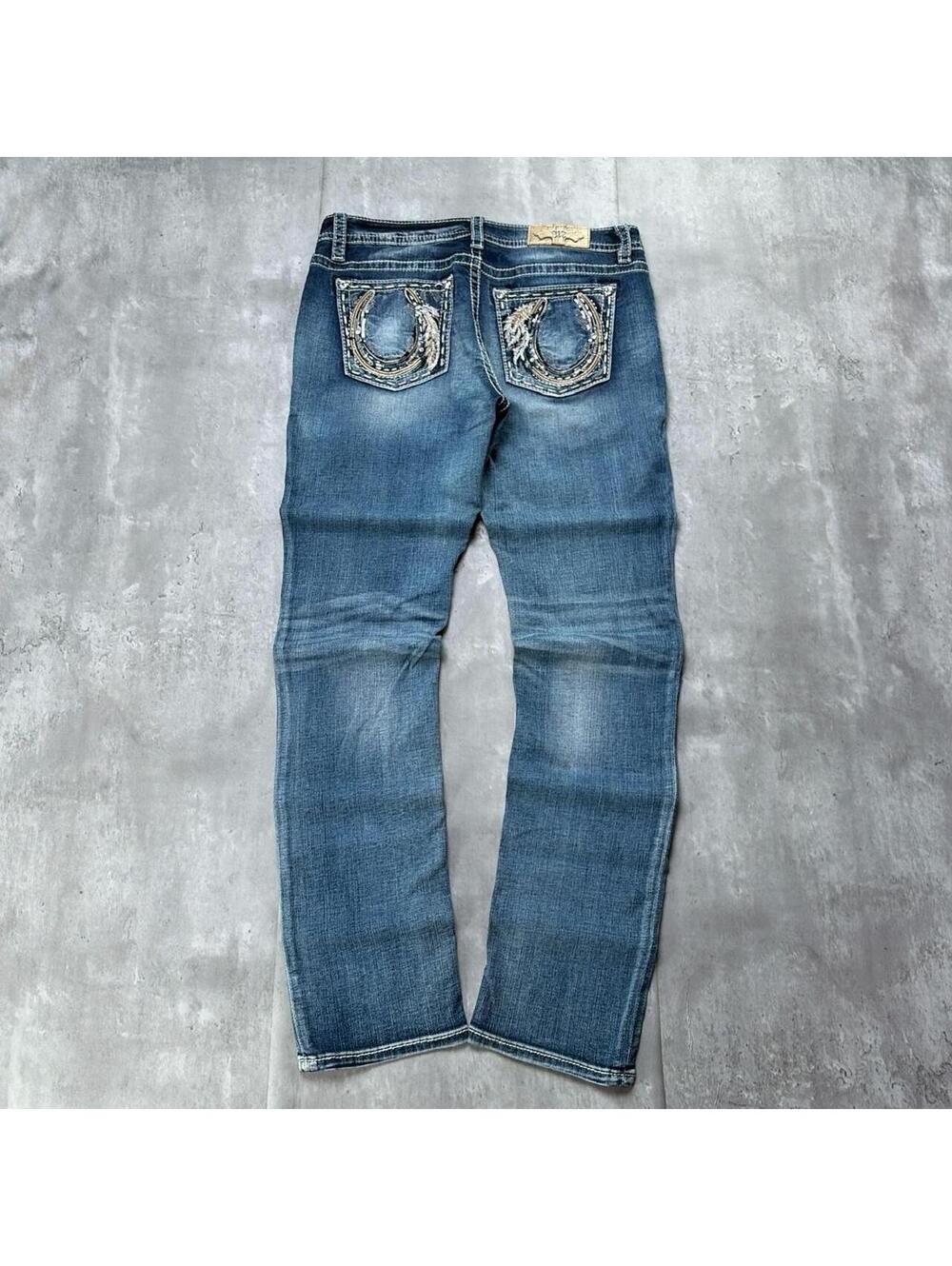 Y2K Miss Me Grunge Gothic Straight Embellished Denim Jeans